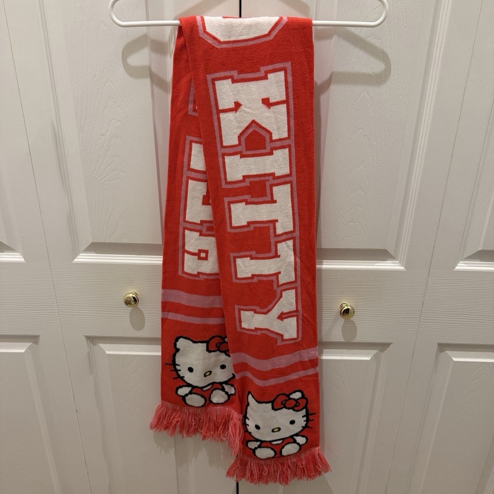 Sanrio Hello Kitty Pink Knit Scarf With Fringe Sanrio Winter 65x7.5 Spell Out